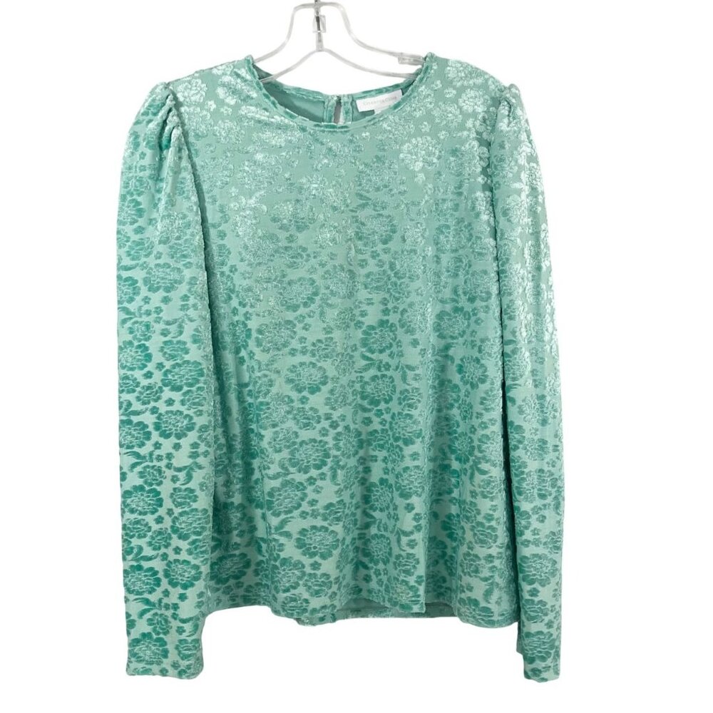 NEW Charter Club Green Velvet Burnout‎ Floral Long Sleeve Top - Size Small